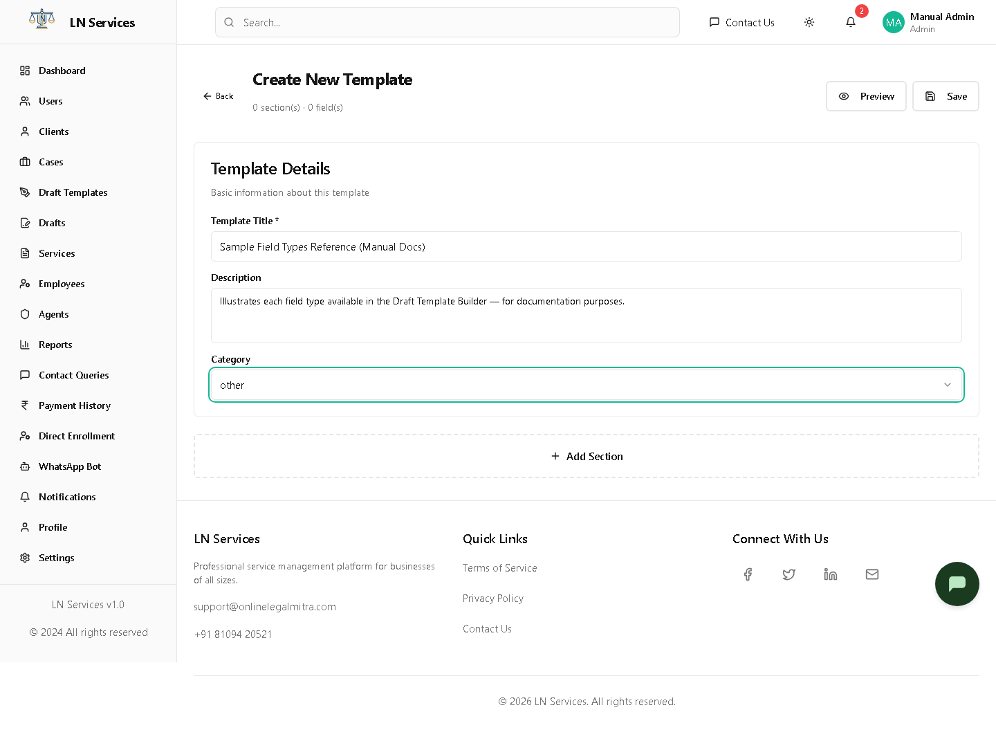 Create New Template — empty state