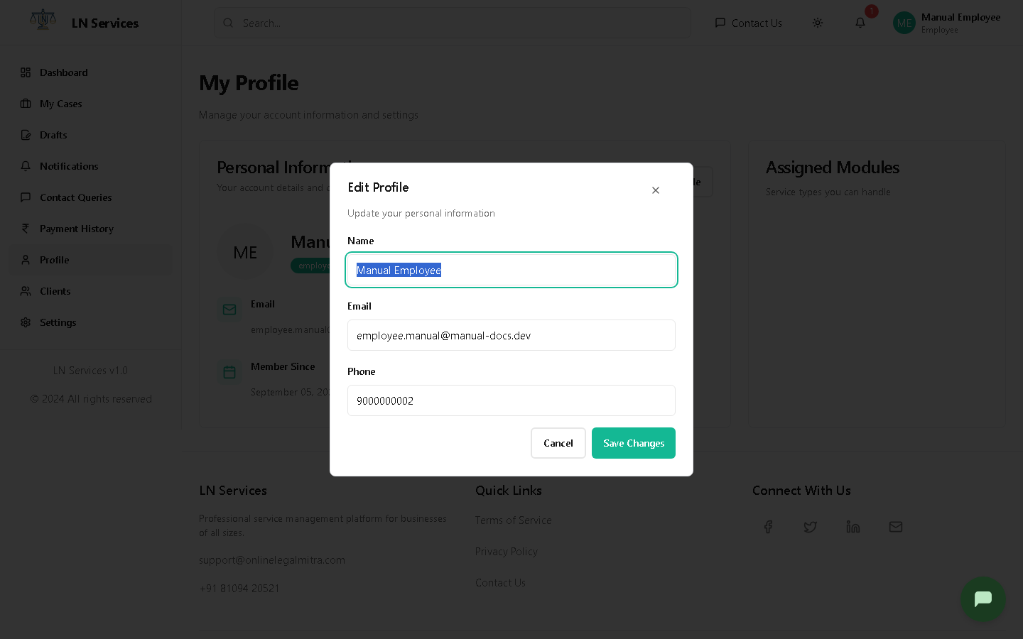 Edit Profile dialog