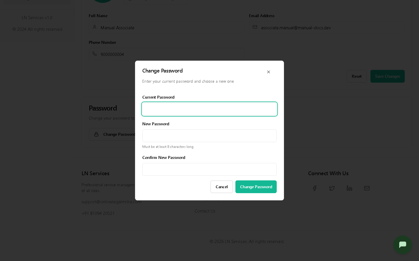 Change Password dialog