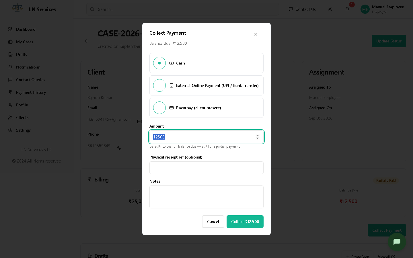 Collect Payment dialog