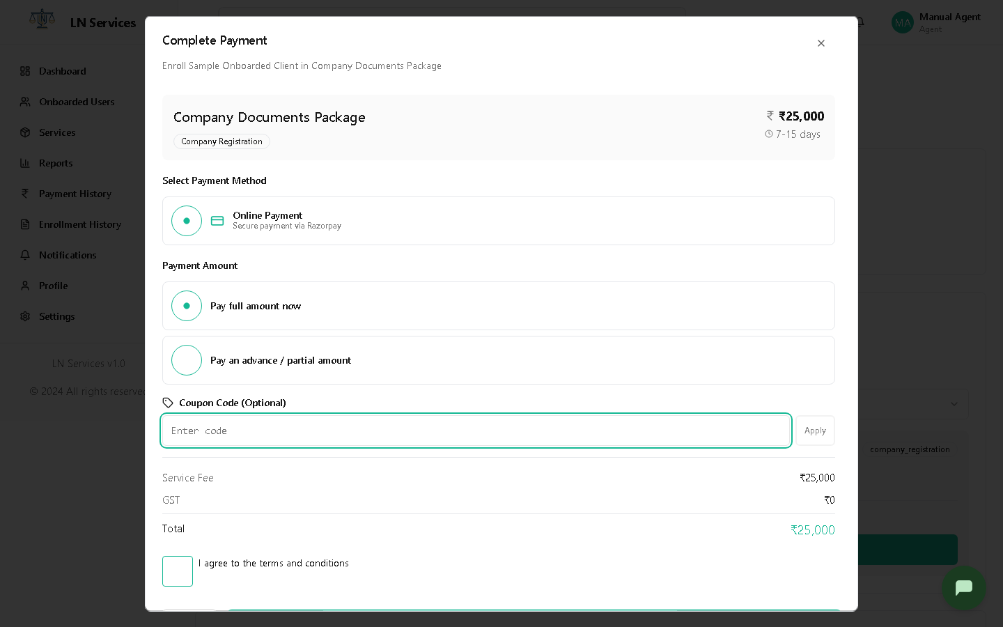 Complete Payment dialog